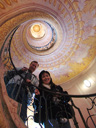 cindy & larry, spiral staircase between the library and church