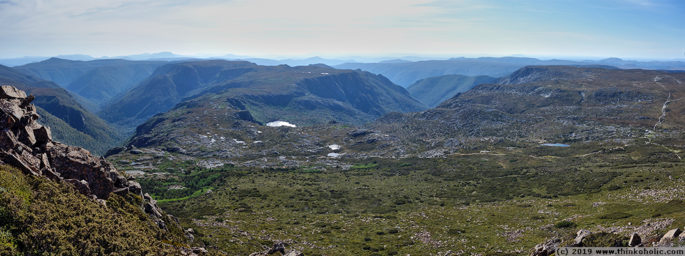view of the overland track, tasmania. looking west from cradle mountain.